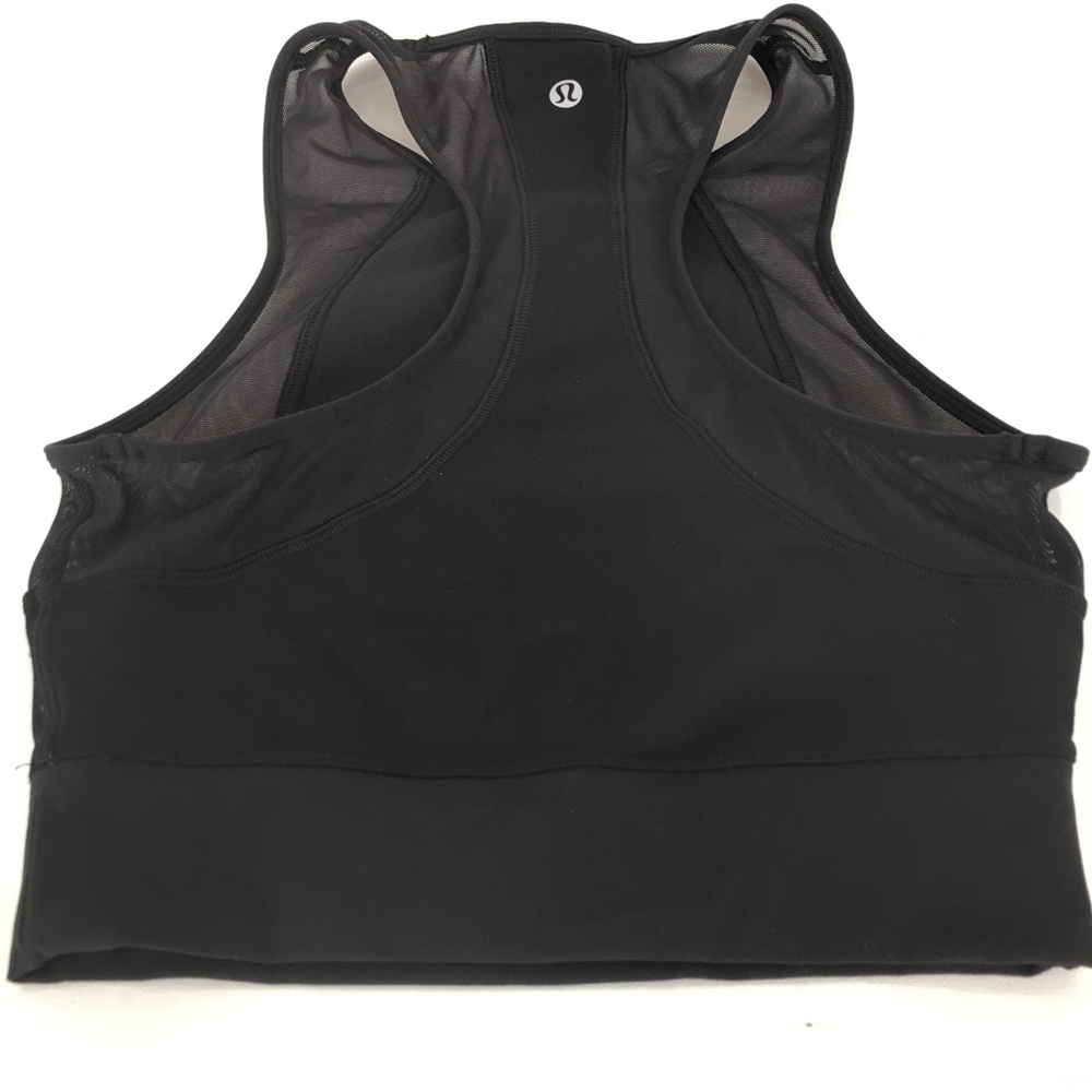 Lululemon Cropped Workout Tank Top Black Sheer Mesh Panels Athletic Racerback - Picture 10 of 13